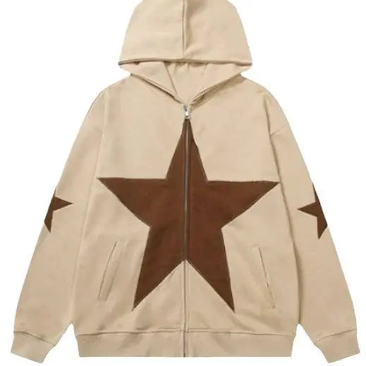 Five cornered star patch embroidered printed hooded sweatshirt with zipper sweatshirt for men eprolo