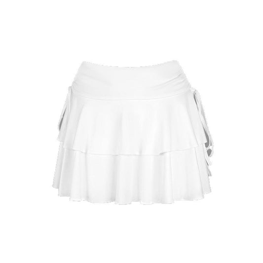 Ruffled Flared Mini Skirt Women's High Waist Slim Fit A-Line Cake Skirt