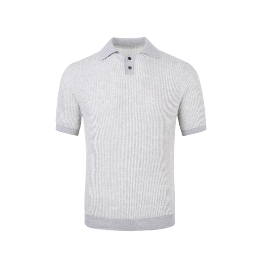 Collar Fine Ribbed Elastic Short Sleeve Casual Knit T-Shirt