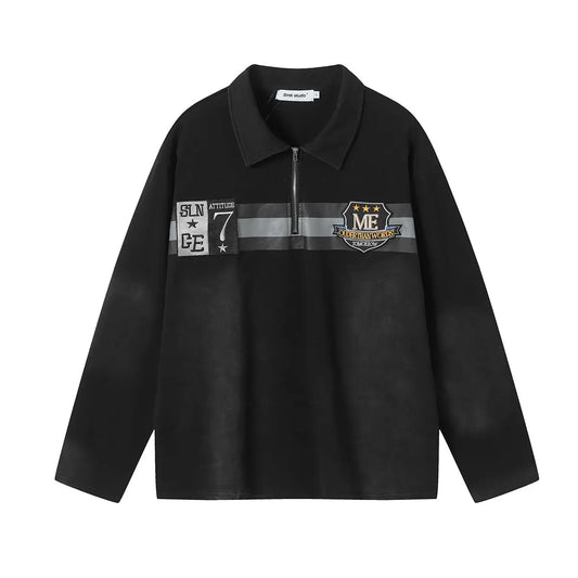 Embroidered sweatshirt with washed collar polo shirt eprolo