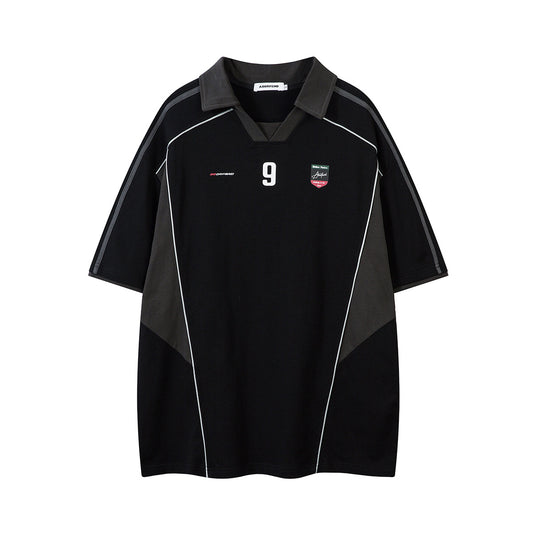 Polo collar sports shirt with stitching and short sleeved T-shirt