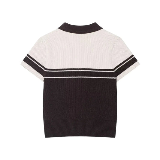 POLO collar short sleeved color blocked knit T-shirt top eprolo