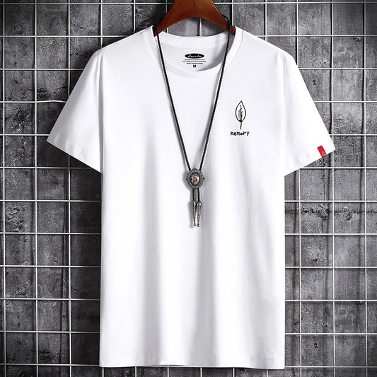 JFUNCY S-6XL Oversize Men Cotton Tee Tops Summer Short Sleeve Men's T-shirt Leaf Print Male Casual Tshirt Graphic T Shirts