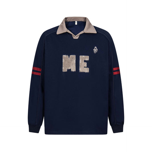 Style Color Block Dragon Letter Embroidery Polo Sweatshirt Unisex Loose Casual Top