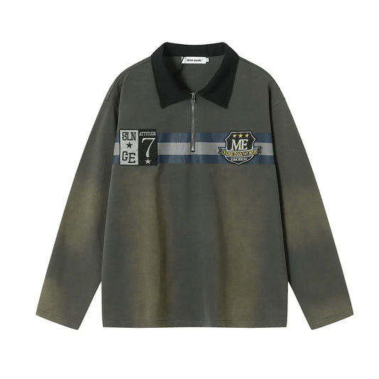 Embroidered sweatshirt with washed collar polo shirt eprolo