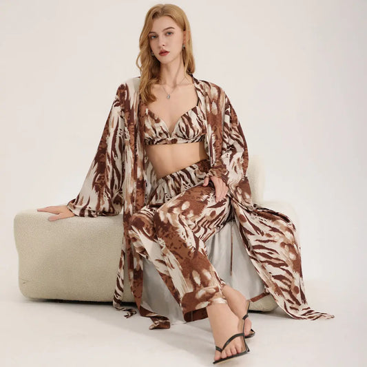 Women's summer long robe and pants three piece set eprolo