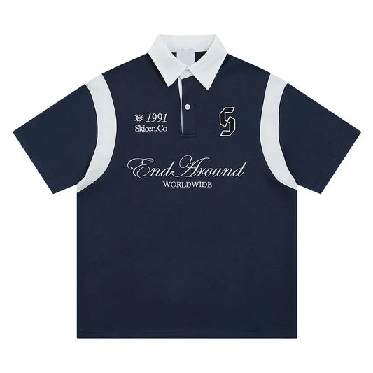 Retro Campus Color Block Short Sleeve Polo Shirt  Grid Breathable eprolo