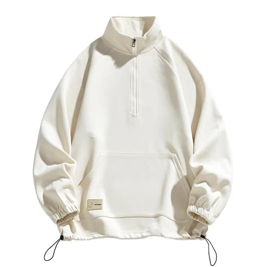 Long sleeved polo collar men's loose solid color half zip hoodie for men eprolo