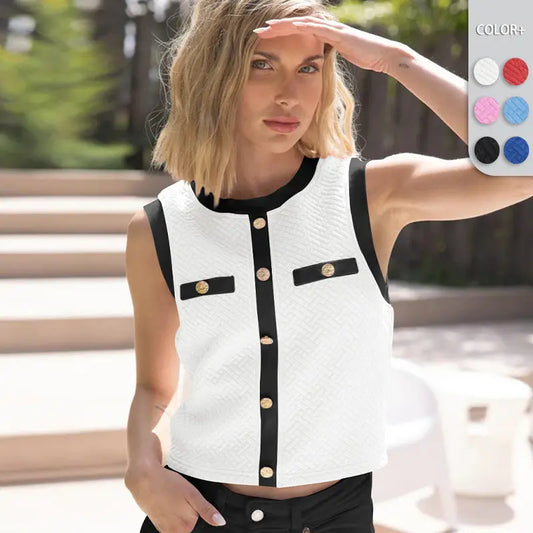 Color Block Knit Button Elegant Slim Sweet Women's Wholesale eprolo