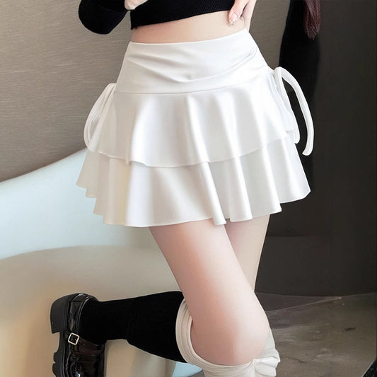 Ruffled Flared Mini Skirt Women's High Waist Slim Fit A-Line Cake Skirt