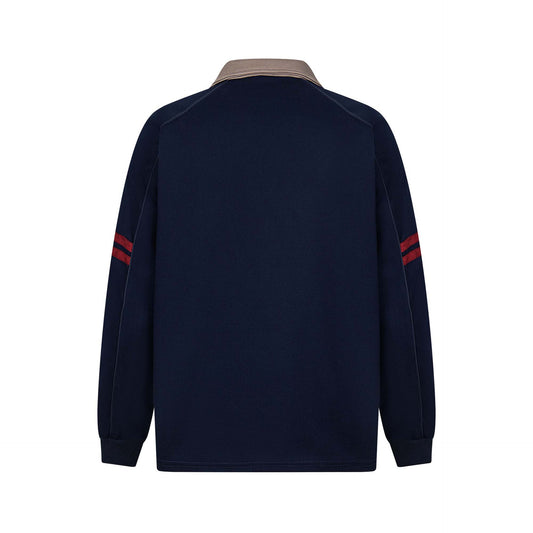 Style Color Block Dragon Letter Embroidery Polo Sweatshirt Unisex Loose Casual Top