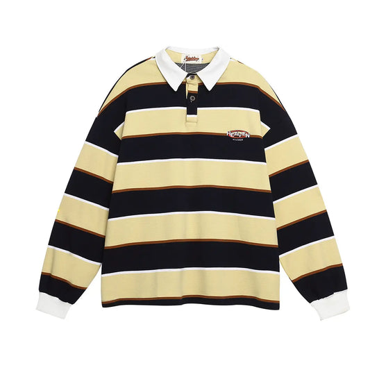Striped sports campus style polo shirt with a collared sweatshirt eprolo