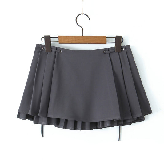 Tie Belt Double Layer Pleated Skirt