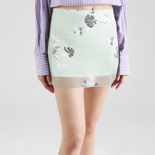 Slimming Short Skirt with Embroidery Print