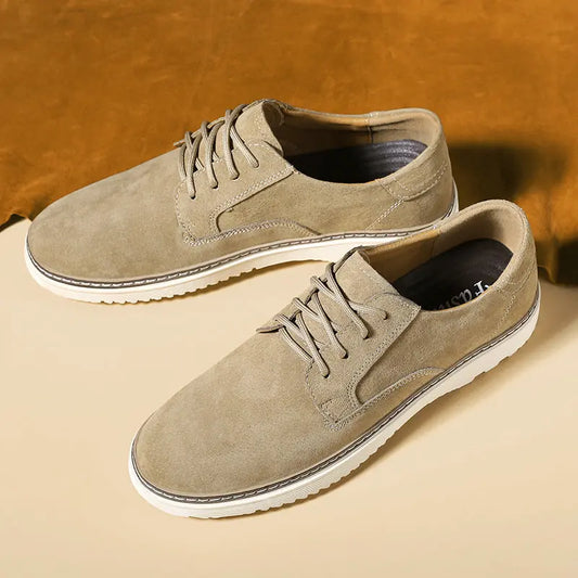 Men's Round Toe Leather Casual Shoes with Front Laces Work Boots Breathable Flat Heel Single Shoes Men's Shoes eprolo