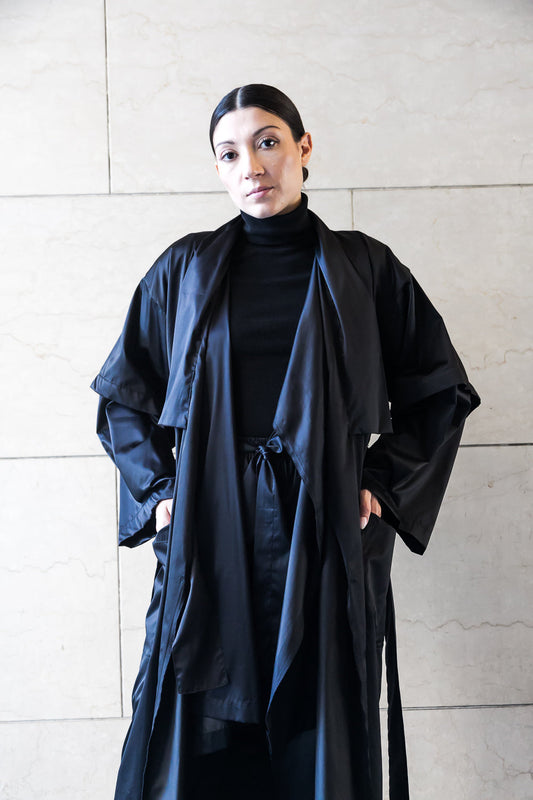 Recycled Polyester Mid Season Trench - Black/Olive/Ocra Newlife-1