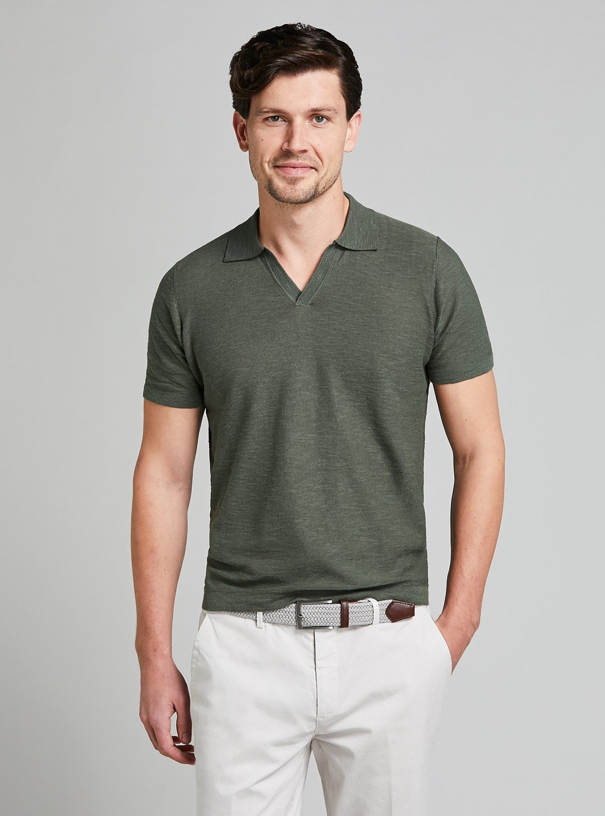 Polo in maglia in cotone e lino-0