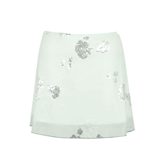 Slimming Short Skirt with Embroidery Print