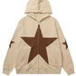 Five cornered star patch embroidered printed hooded sweatshirt with zipper sweatshirt for men eprolo