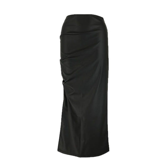 High waisted sexy slit slim half length skirt