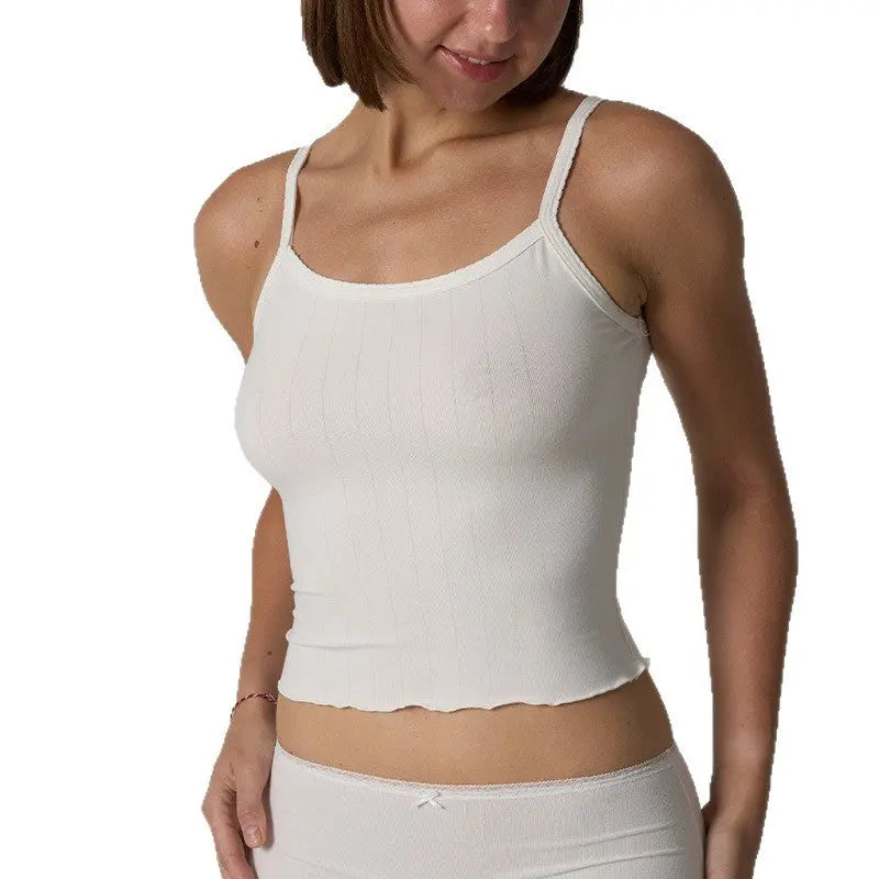 Cotton Brace Short Cotton Sexy Spaghetti Strap Fitted Crop Waist-Cinching Women's Top Lace Trim eprolo
