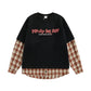 Modish  Street Style Plaid Splicing Fake Two-Piece Loose Hoodie