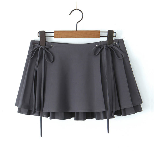 Tie Belt Double Layer Pleated Skirt