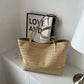 Straw Weave Leather Strap Tote Bag eprolo