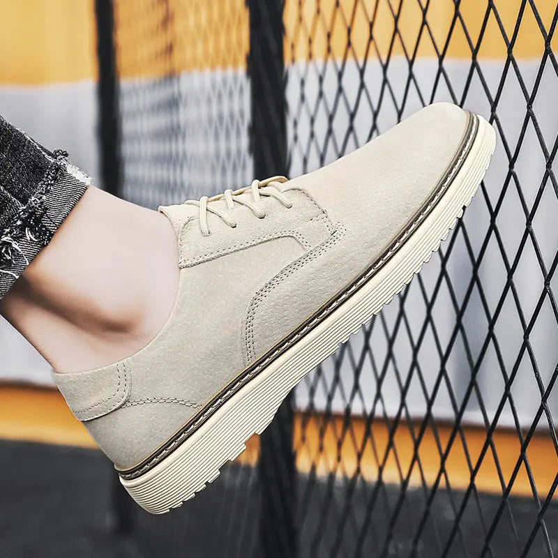 Men's Round Toe Leather Casual Shoes with Front Laces Work Boots Breathable Flat Heel Single Shoes Men's Shoes eprolo