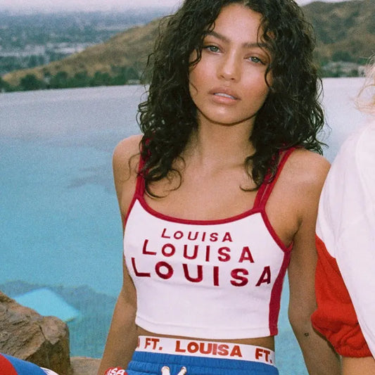 Letter embroidery contrasting color camisole women summer exposed navel sexy eprolo