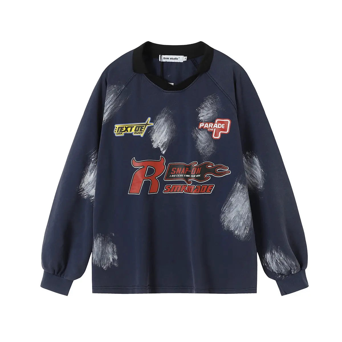 Brush Graffiti Sports Campus Collar Polo Shirt Long Sleeve eprolo
