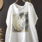 Double Layer Cotton Gauze Printed Short Sleeve Crew Neck Shirt for Women, Petite Size, Literary Leisure Short Top eprolo