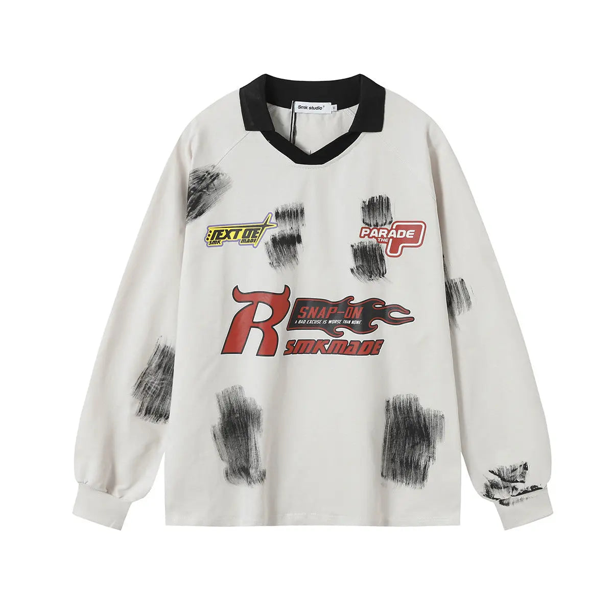 Brush Graffiti Sports Campus Collar Polo Shirt Long Sleeve eprolo