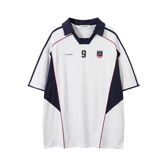Polo collar sports shirt with stitching and short sleeved T-shirt