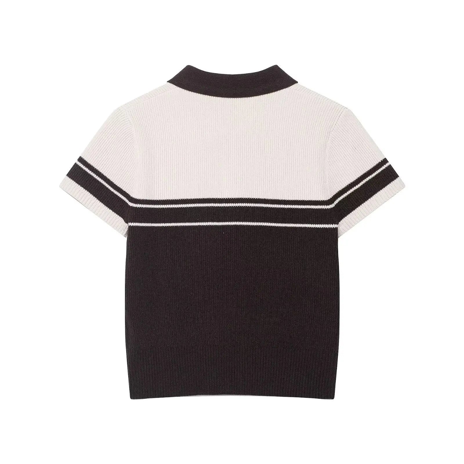 POLO collar short sleeved color blocked knit T-shirt top eprolo