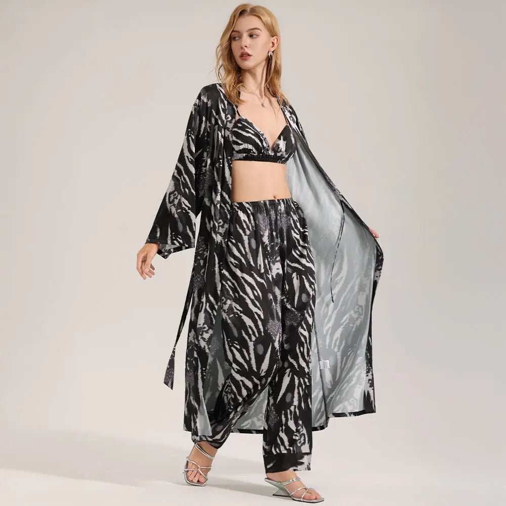 Women's summer long robe and pants three piece set eprolo