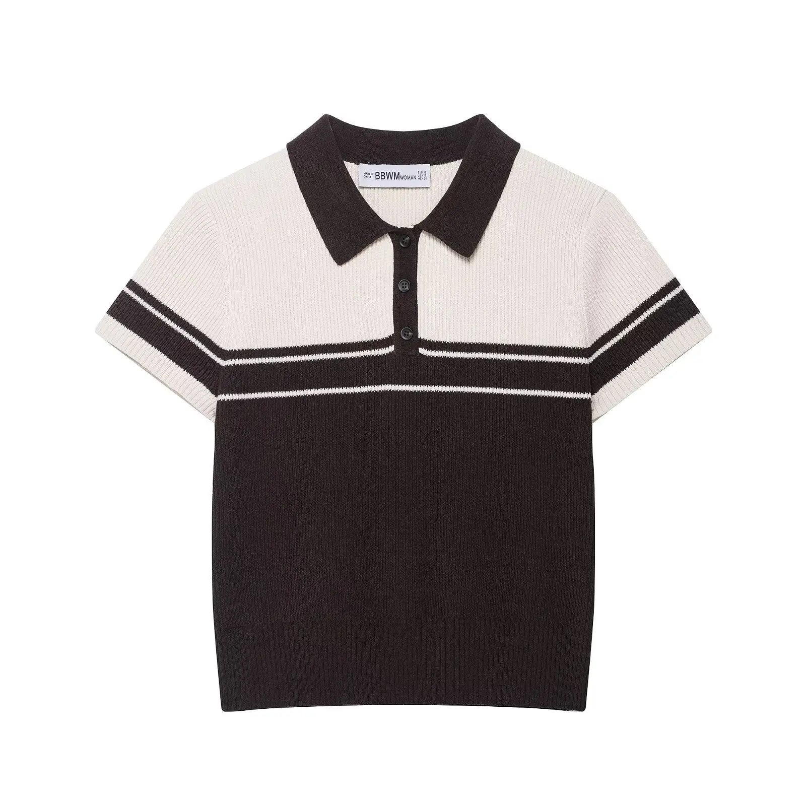 POLO collar short sleeved color blocked knit T-shirt top eprolo