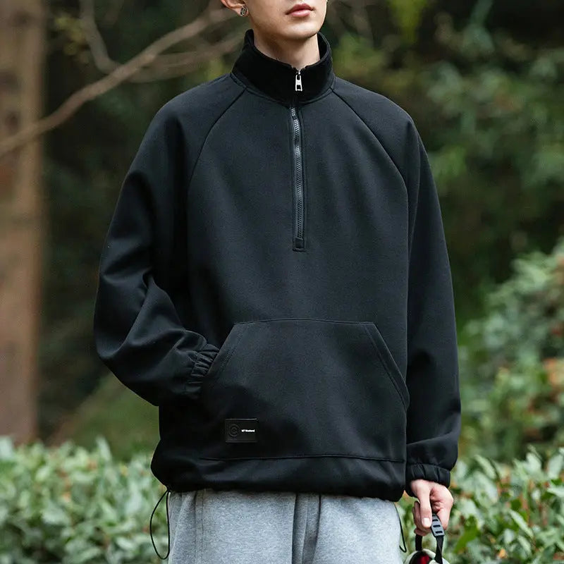 Long sleeved polo collar men's loose solid color half zip hoodie for men eprolo