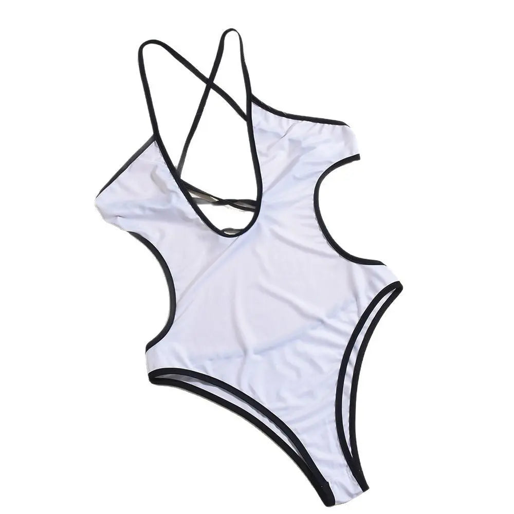 Sexy Off-Shoulder Spicy Girl Design Color Block Strap Long Sleeve Temperament Top Fashion Solid Color Jumpsuit eprolo