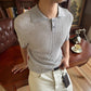 Collar Fine Ribbed Elastic Short Sleeve Casual Knit T-Shirt