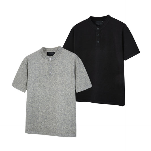 Men's Lyocell Tencel Henley Collar Soft Premium Feel Short Sleeve Knit Sweater