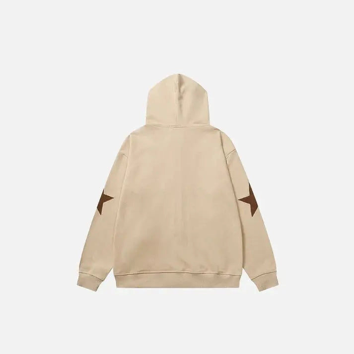 Five cornered star patch embroidered printed hooded sweatshirt with zipper sweatshirt for men eprolo