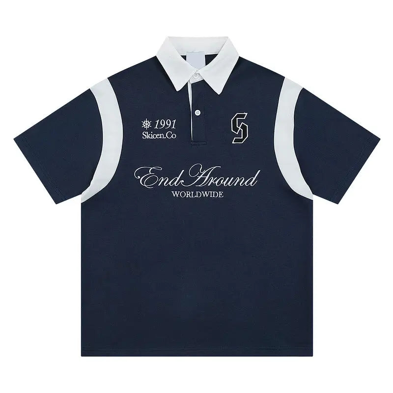 Retro Campus Color Block Short Sleeve Polo Shirt  Grid Breathable eprolo