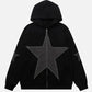 Five cornered star patch embroidered printed hooded sweatshirt with zipper sweatshirt for men eprolo