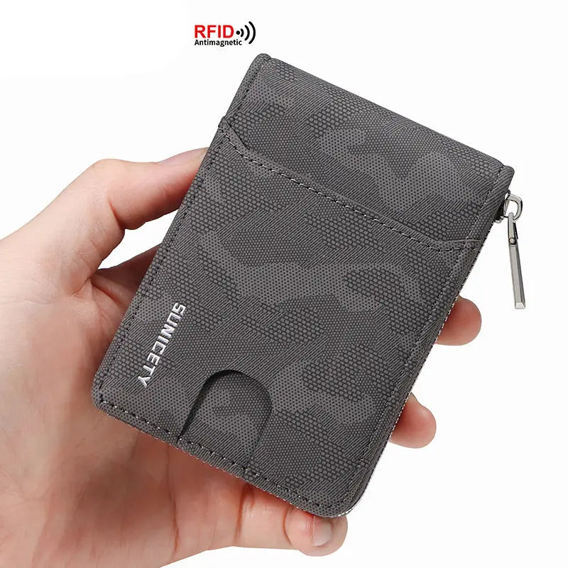 RFID Zipper Large Capacity Certificate Credit Multi Card Man's Organ Card Case PU Camouflage Wallet eprolo