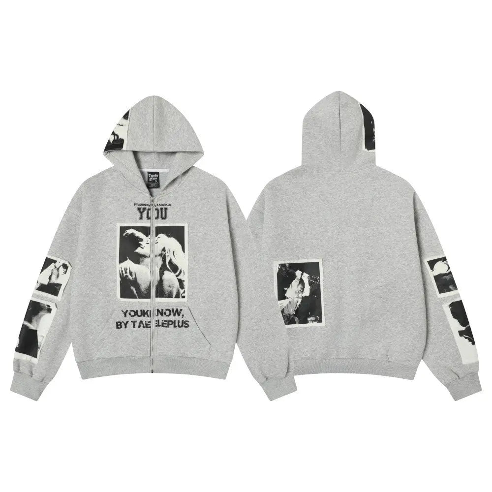 Street Punk Patchwork Printed Cardigan Sweatshirt eprolo