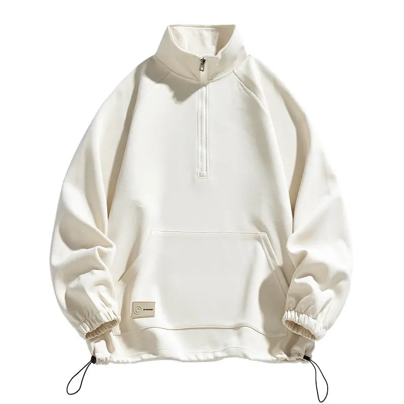 Long sleeved polo collar men's loose solid color half zip hoodie for men eprolo