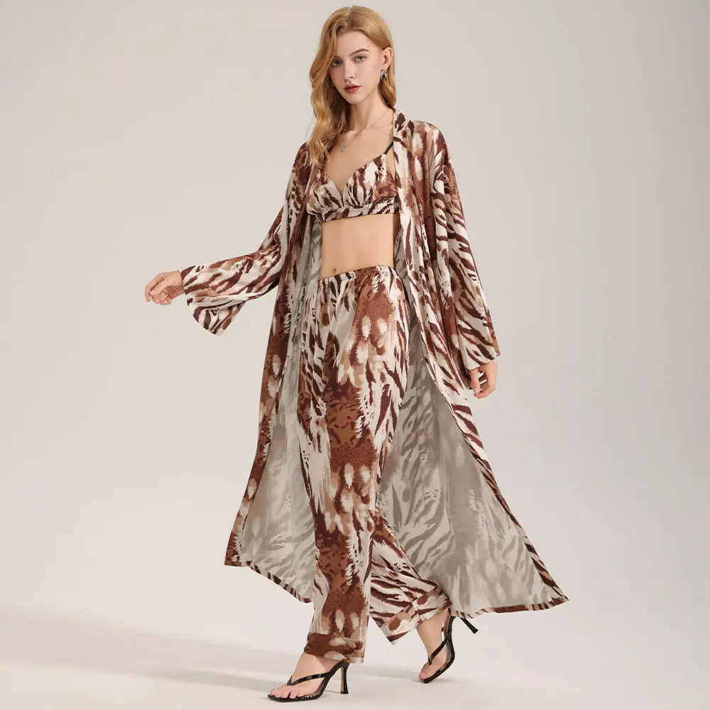 Women's summer long robe and pants three piece set eprolo