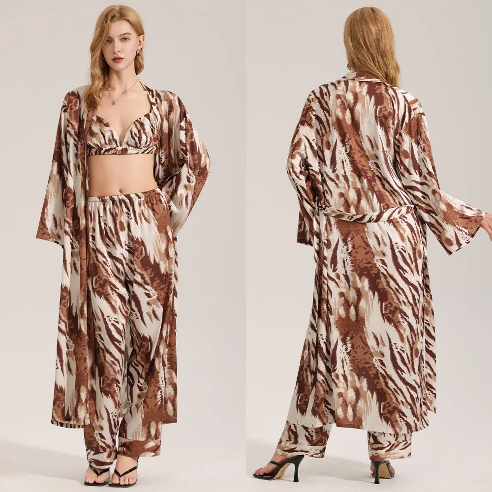 Women's summer long robe and pants three piece set eprolo