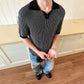 Collar Fine Ribbed Elastic Short Sleeve Casual Knit T-Shirt